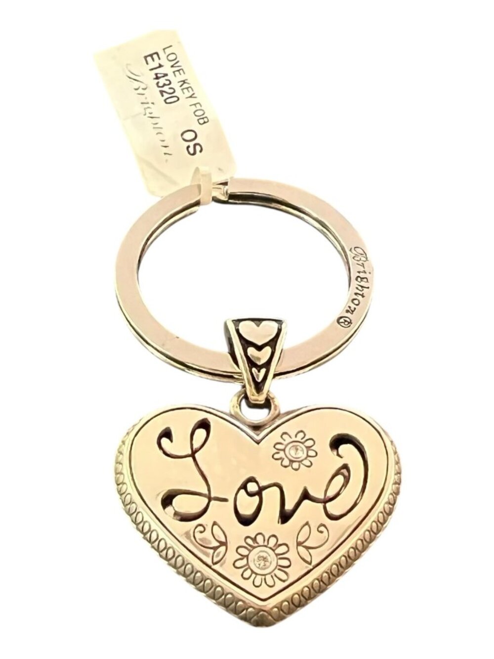 Brighton Heart-Shaped Love Key Fob With Engraved Sentiments & Floral Accents
